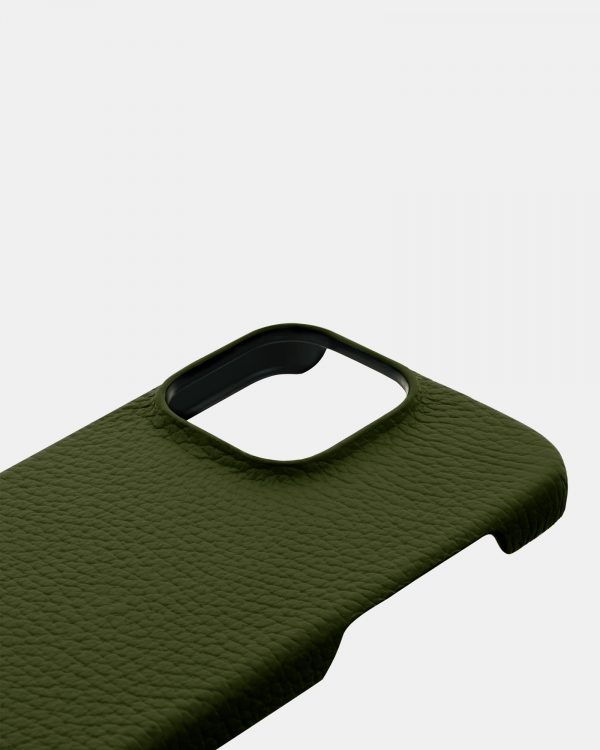 Оливковий шкіряний чохол для iPhone 15 Pro Max у Києві
