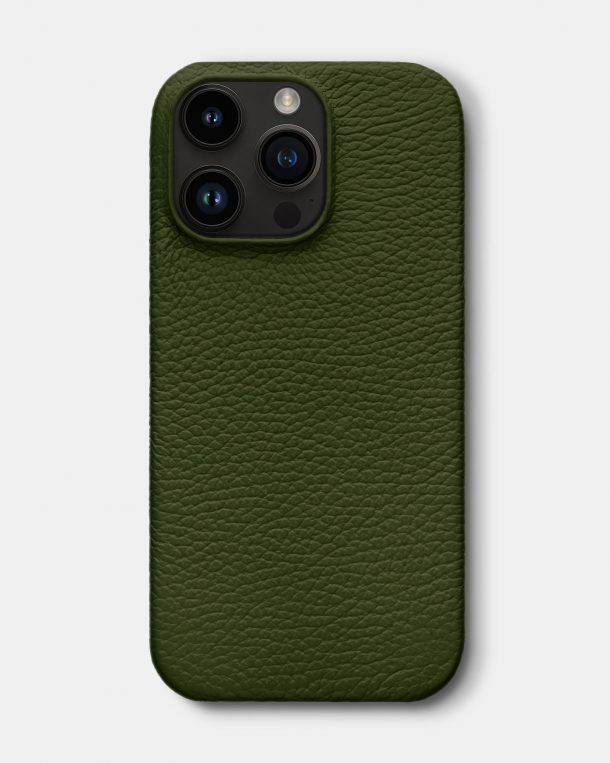 Оливковий шкіряний чохол для iPhone 14 Pro Max
