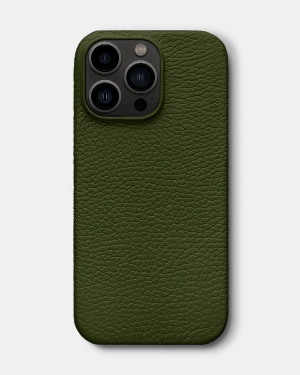 Оливковый кожаный чехол для iPhone 13 Pro Max