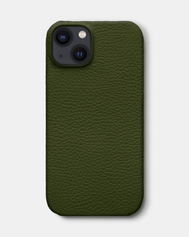 Оливковый кожаный чехол для iPhone 13