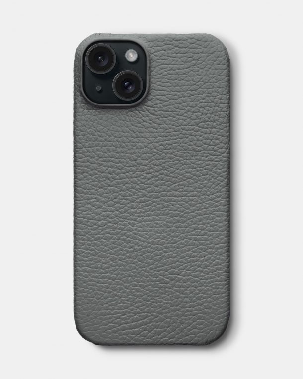 Серый кожаный чехол для iPhone 15 Plus