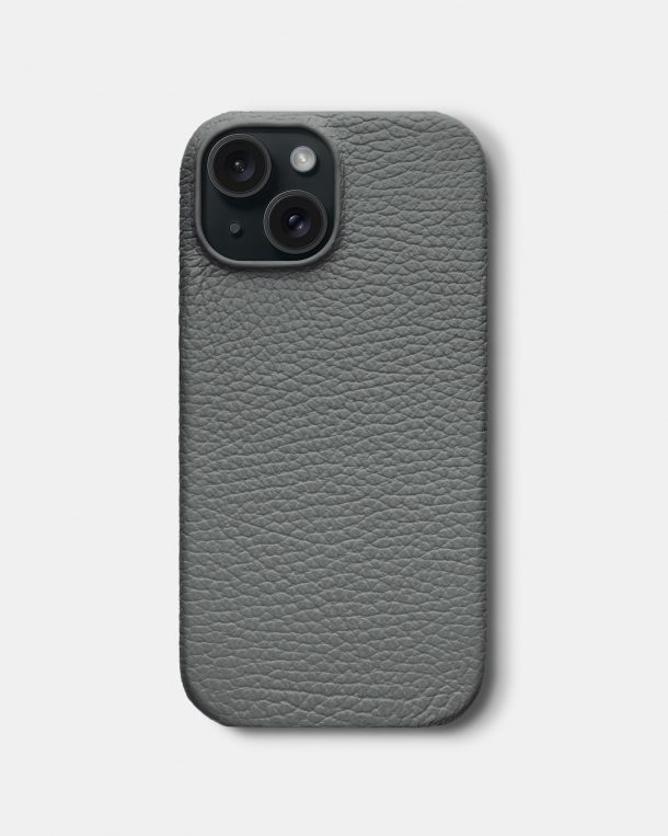 Серый кожаный чехол для iPhone 15