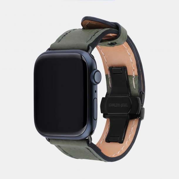 Ремінець для Apple Watch із телячої шкіри флотар в зеленому кольорі