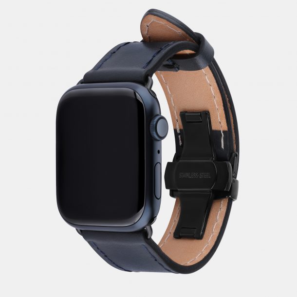Apple Watch band made of calf leather in navy blue