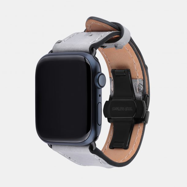 Band for Apple Watch made of ostrich skin in gray color with follicles