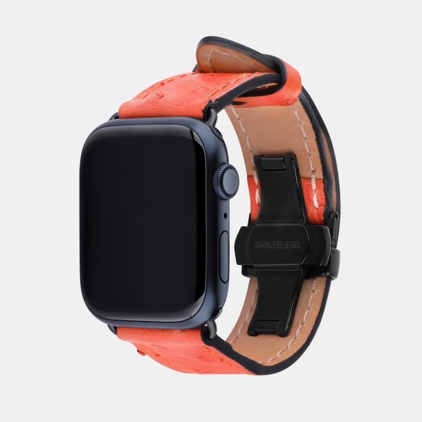 Ремінець для Apple Watch зі шкіри страуса в помаранчевому кольорі з фолікулами