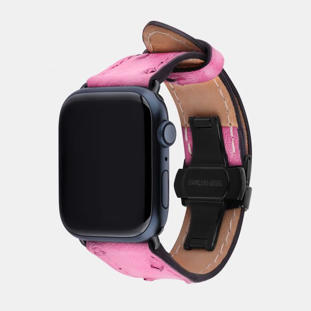 Ремінець для Apple Watch зі шкіри страуса в яскраво-рожевому кольорі з фолікулами