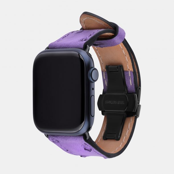 Ремінець для Apple Watch зі шкіри страуса в фіолетовому кольорі з фолікулами