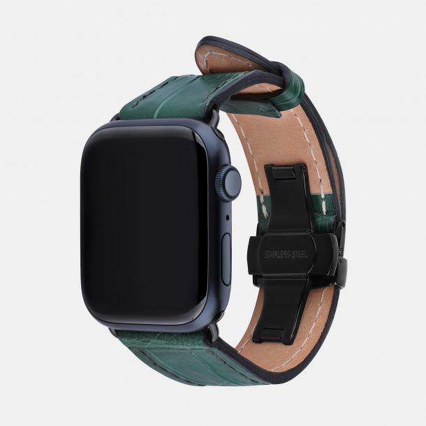 Ремешок для Apple Watch из кожи крокодила в зеленом цвете.