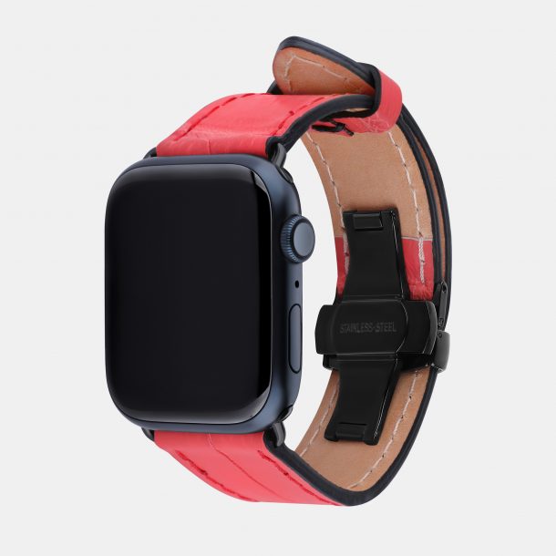 Ремешок для Apple Watch из кожи крокодила в красном цвете.