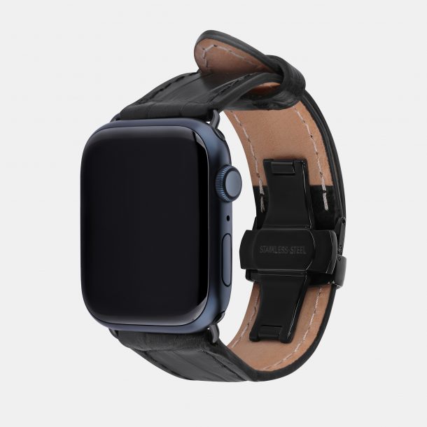 Ремешок для Apple Watch из кожи крокодила в черном цвете.