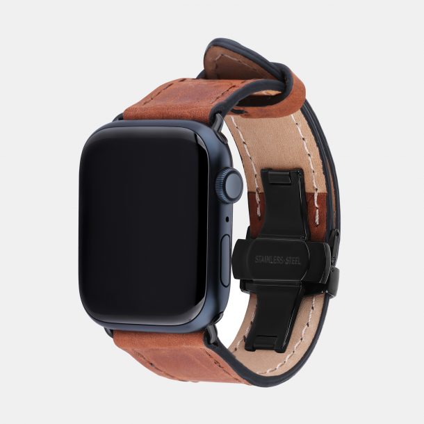 Ремінець для Apple Watch з телячої шкіри, тисненої під крокодила у рудому кольорі