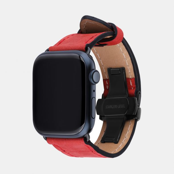 Band for Apple Watch made of calf leather embossed with crocodile in red color