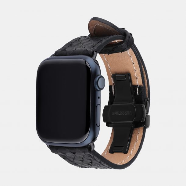 Ремешок для Apple Watch из кожи питона в черном цвете.