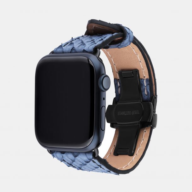 Ремінець для Apple Watch зі шкіри пітона в сіро-синьому кольорі