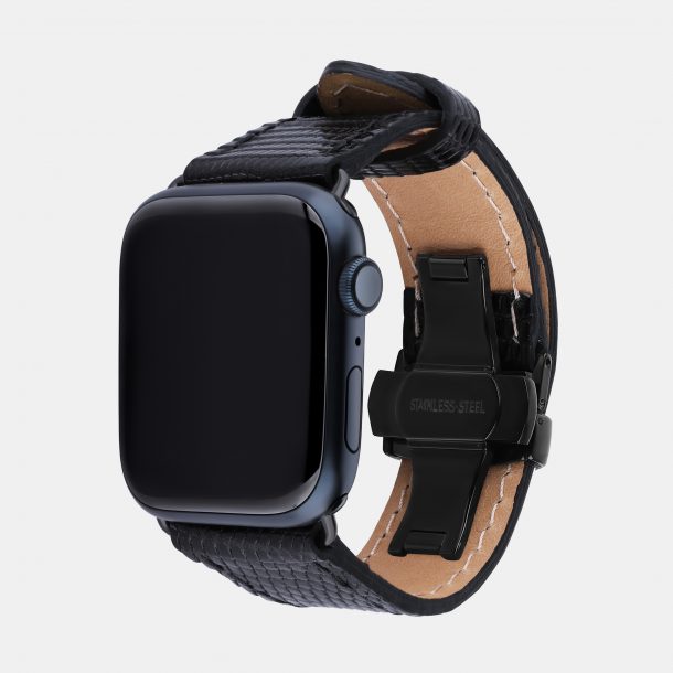 Band for Apple Watch made of iguana skin in black color