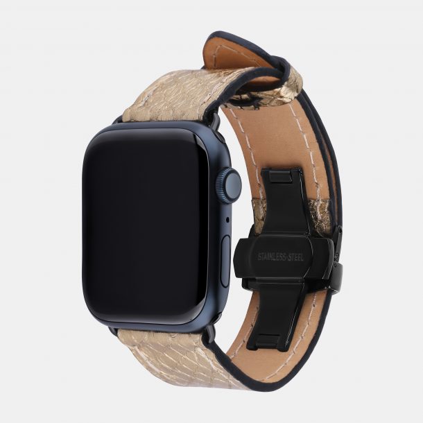 Band for Apple Watch made of python skin in gold color