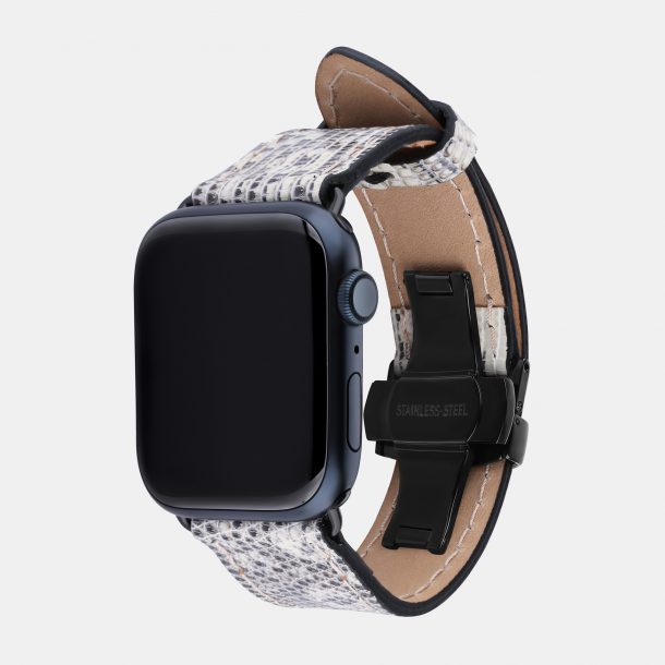 Band for Apple Watch made of iguana skin in black and white color