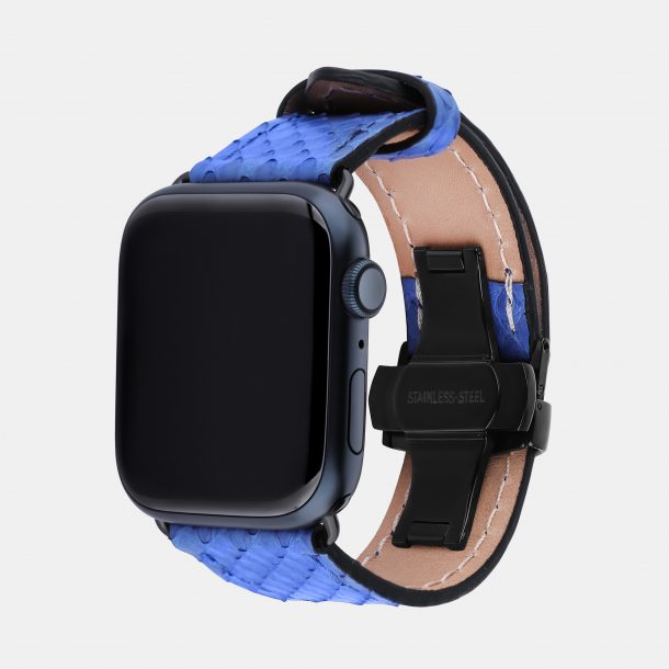 Band for Apple Watch with python skins in blue color
