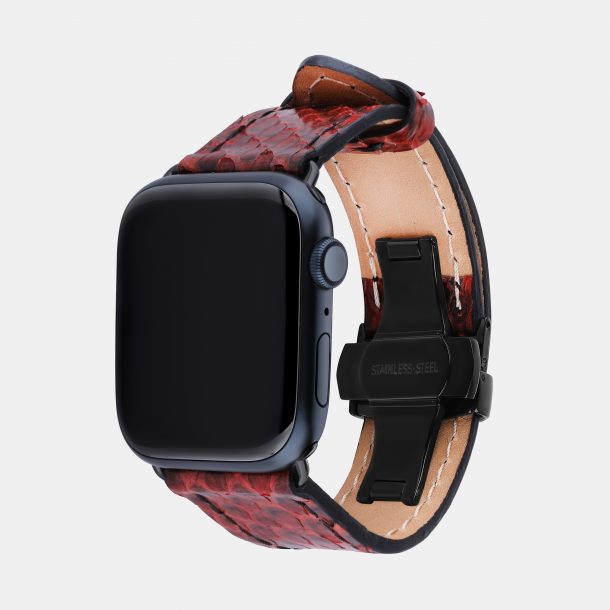 Ремінець для Apple Watch зі шкіри пітона в червоному кольорі з малюнком