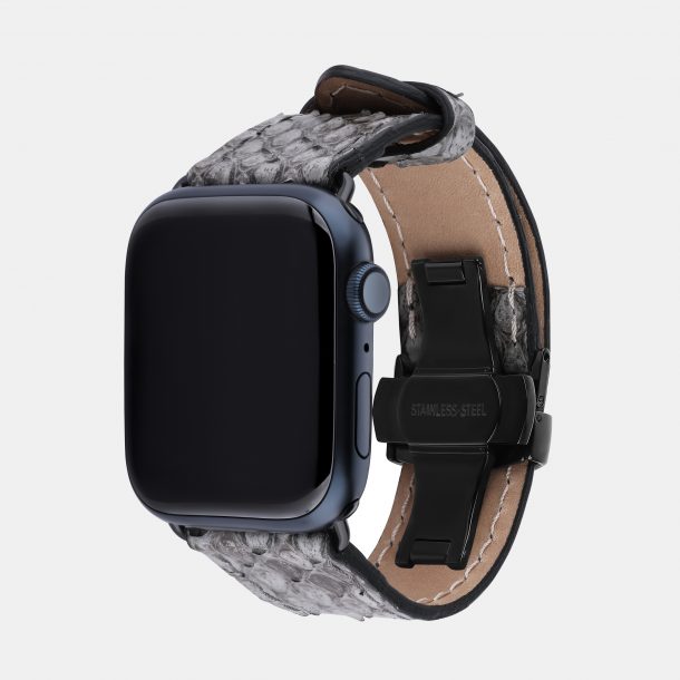 Band for Apple Watch made of python skin in gray color