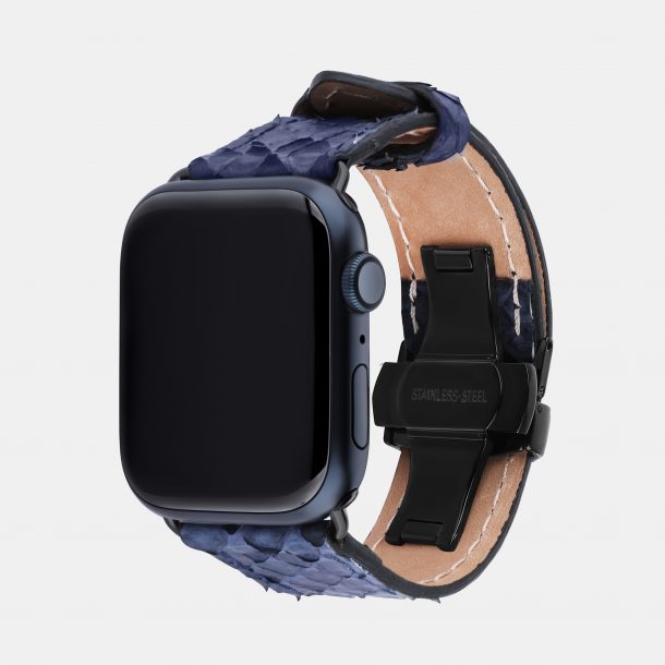 Band for Apple Watch made of python skin in dark blue color