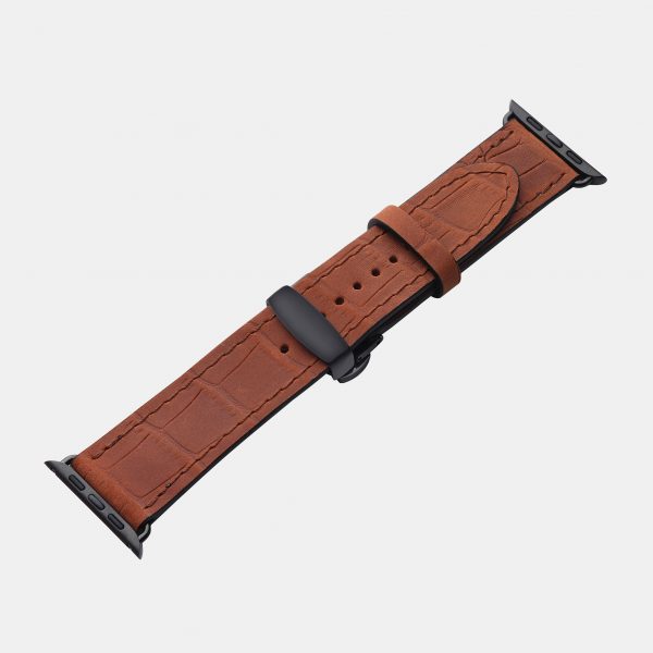 ціна на Ремінець для Apple Watch з телячої шкіри, тисненої під крокодила у рудому кольорі