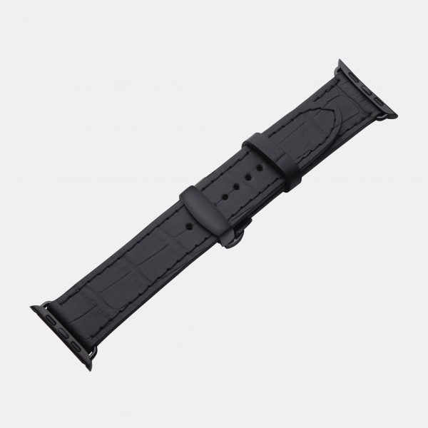 цена на Ремешок для Apple Watch из телячьей кожи, тисненой под крокодила в черном цвете.