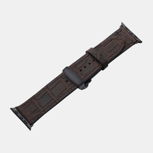 ціна на Ремінець для Apple Watch з телячої шкіри, тисненої під крокодила у темно-коричневому кольорі