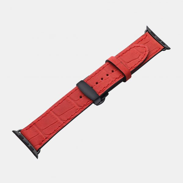 price for Band for Apple Watch made of calf leather embossed with crocodile in red color
