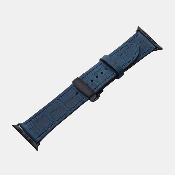 ціна на Ремінець для Apple Watch з телячої шкіри, тисненої під крокодила у темно-синьому кольорі