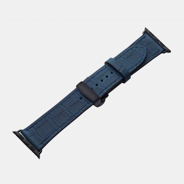 Ремінець для Apple Watch з телячої шкіри, тисненої під крокодила у темно-синьому кольорі