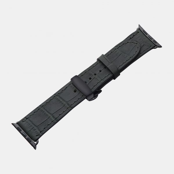 ціна на Ремінець для Apple Watch з телячої шкіри, тисненої під крокодила у темно-зеленому кольорі