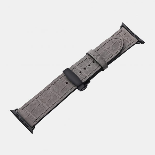 price for Band for Apple Watch made of calf leather embossed with crocodile in gray color