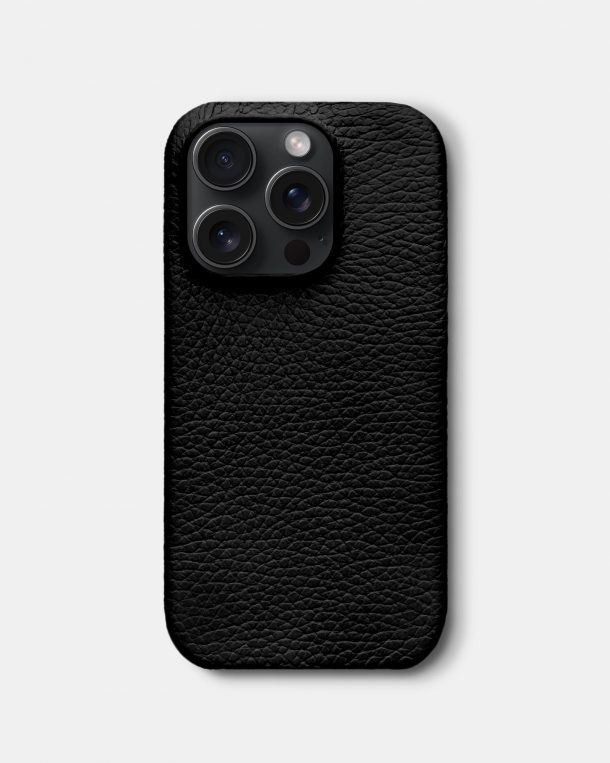 Черный кожаный чехол для iPhone 15 Pro
