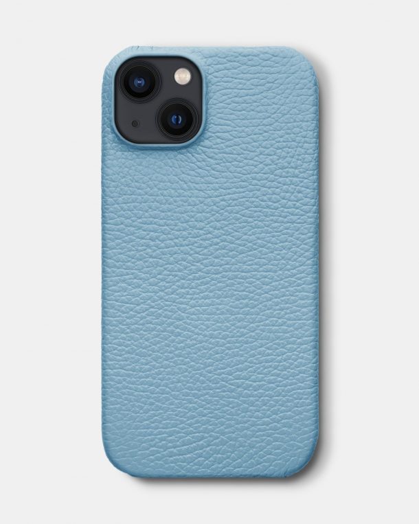Голубой кожаный чехол для iPhone 13