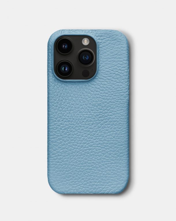 Голубой кожаный чехол для iPhone 14 Pro