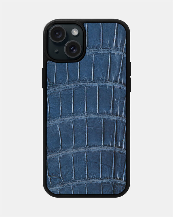 Чохол із темно-синьої шкіри крокодила для iPhone 15 Plus