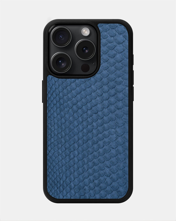Чохол із синьо-сірої шкіри пітона з дрібними лусочками для iPhone 15 Pro Max