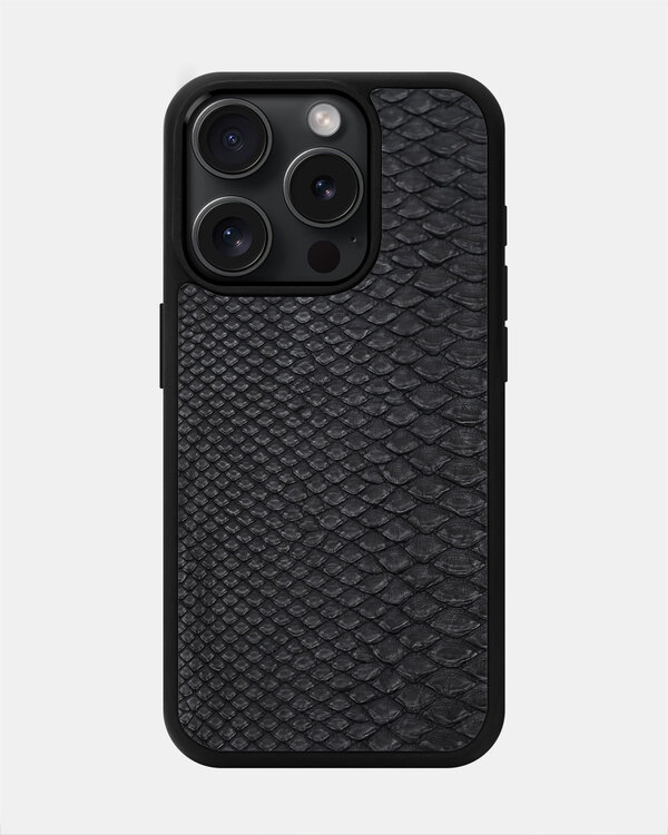 Чохол із чорної шкіри пітона з дрібними лусочками для iPhone 15 Pro Max