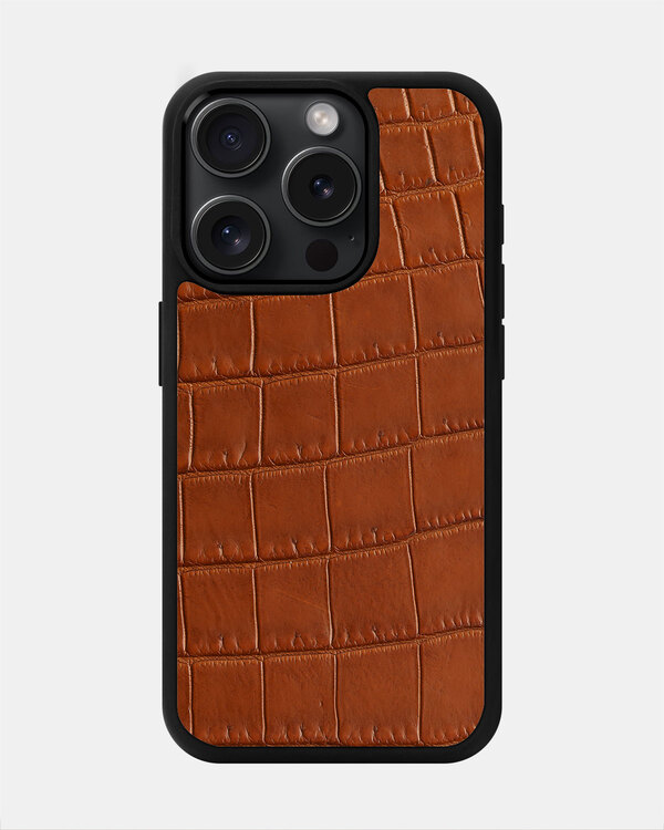 Чохол із світло-коричневої шкіри крокодила для iPhone 15 Pro Max