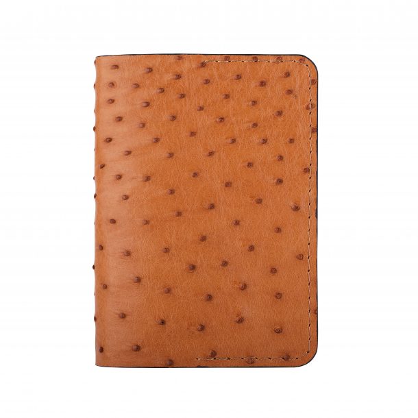 Brown ostrich leather passport cover with follicles