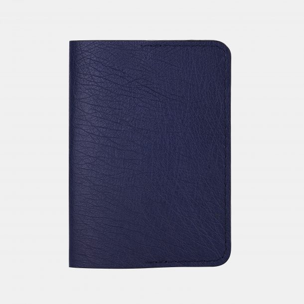 Passport cover of dark blue ostrich skin without follicles