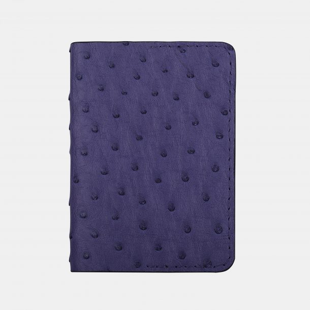 Passport cover of dark blue ostrich skin with follicles
