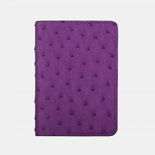 Passport cover of purple ostrich skin with follicles