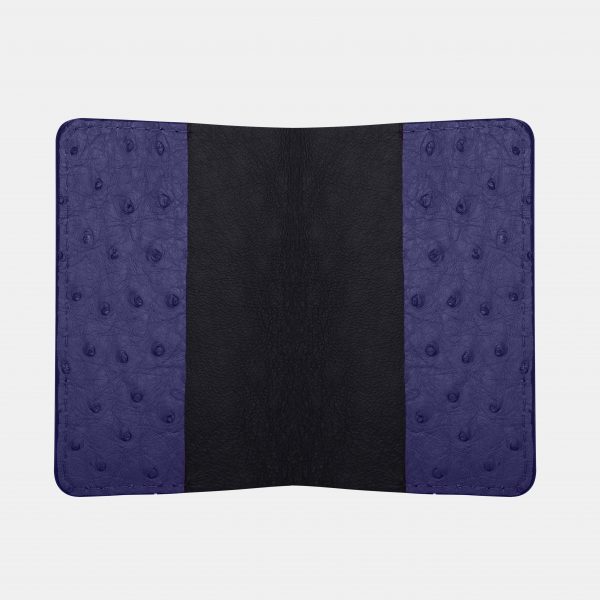 price for Passport cover of dark blue ostrich skin with follicles