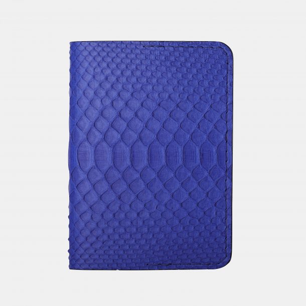 Passport cover made of blue python skin with wide scales