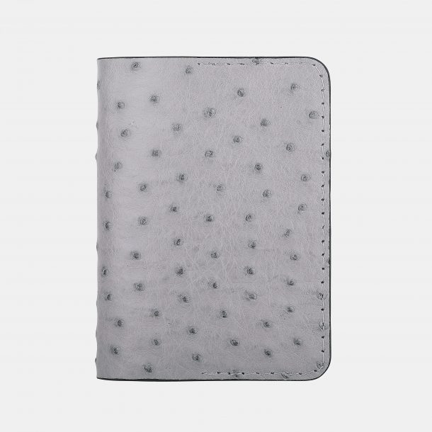 Passport cover of gray ostrich skin with follicles