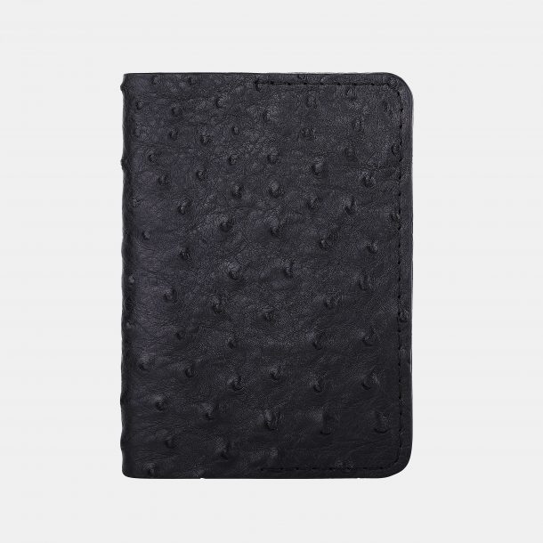 Black ostrich leather passport cover with follicles