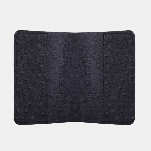 price for Passport cover of black ostrich skin with follicles
